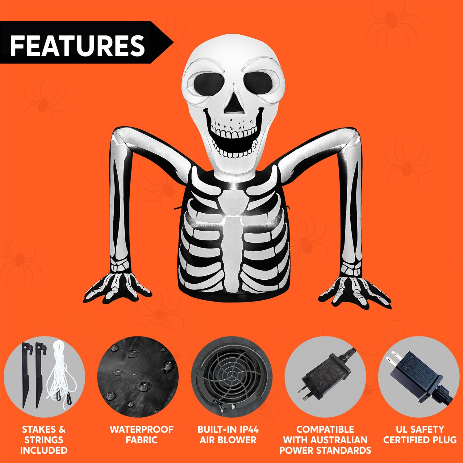JOIEDOMI 5,5 FT Lungo Halloween Scheletro Gonfiabile Interruttore a Terra con LED Incorporati Esplodono per Halloween Interno Esterno Cortile Giardino Prato Decorazione Festa