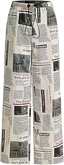 WDIRARAWomen's High Waist Newspaper Print Wide Leg Zipper Casual Baggy Funky Pants