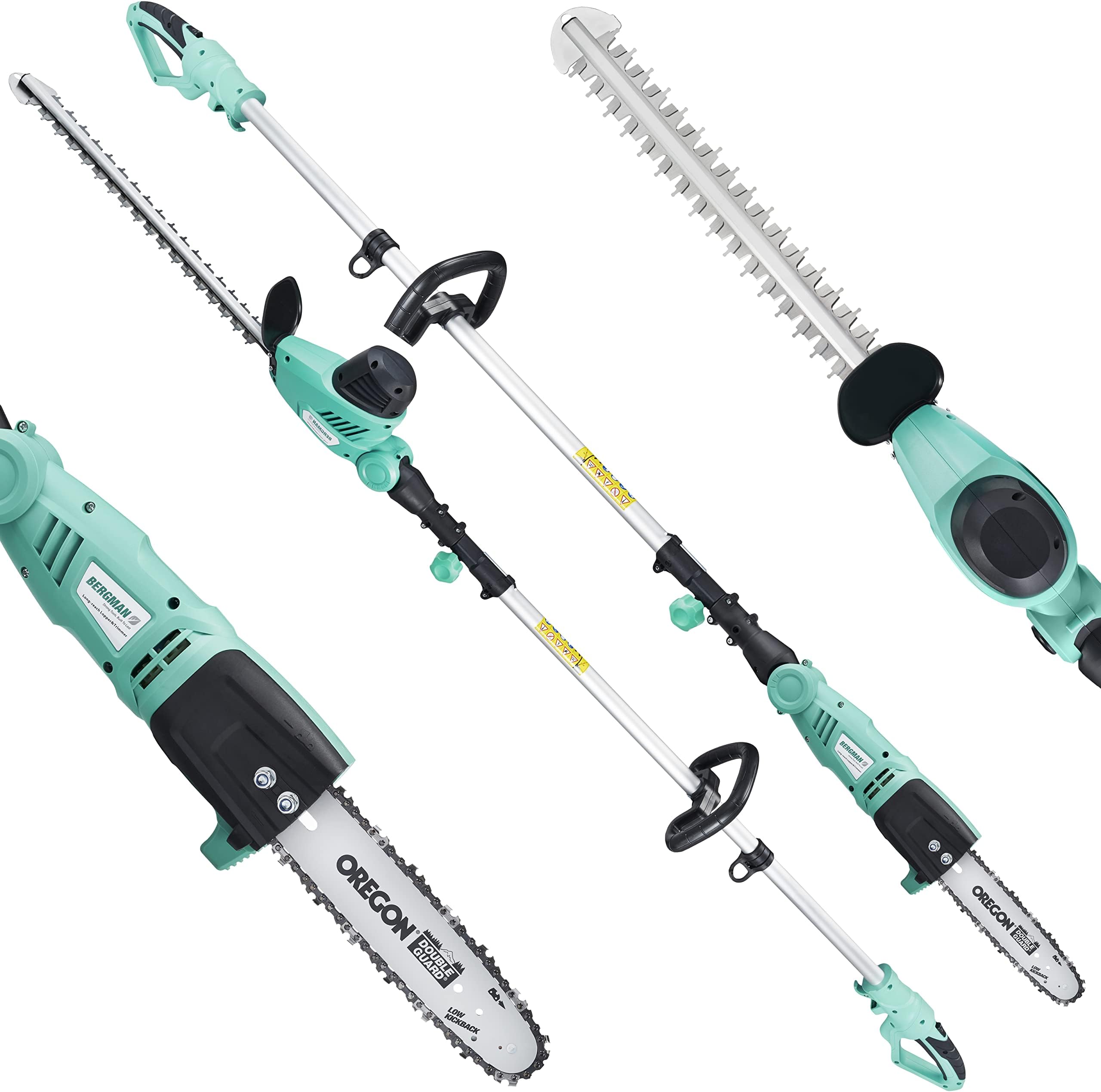 2-in-1 Hedge Trimmer & Chainsaw - 750w Electric Interchangeable Telescopic Extendable 2 in 1 Tree Cutter with Adjustable Tilting Heads - with 3M Reach, Shoulder Strap, 10M Lead