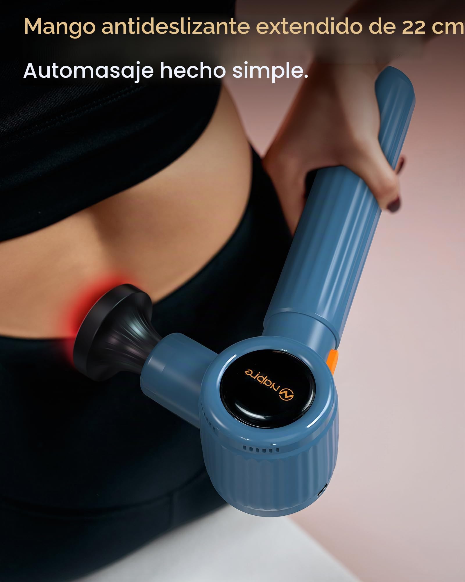 Pistola de Masaje Muscular con Calor y Luz Roja Terapia,Napre Pistola Masaje Muscular con Mango Largo y 3 ángulos Ajustables,Massage Gun Pistola Masajeadora,Masajeador Muscular Cervical Espalda,Azul