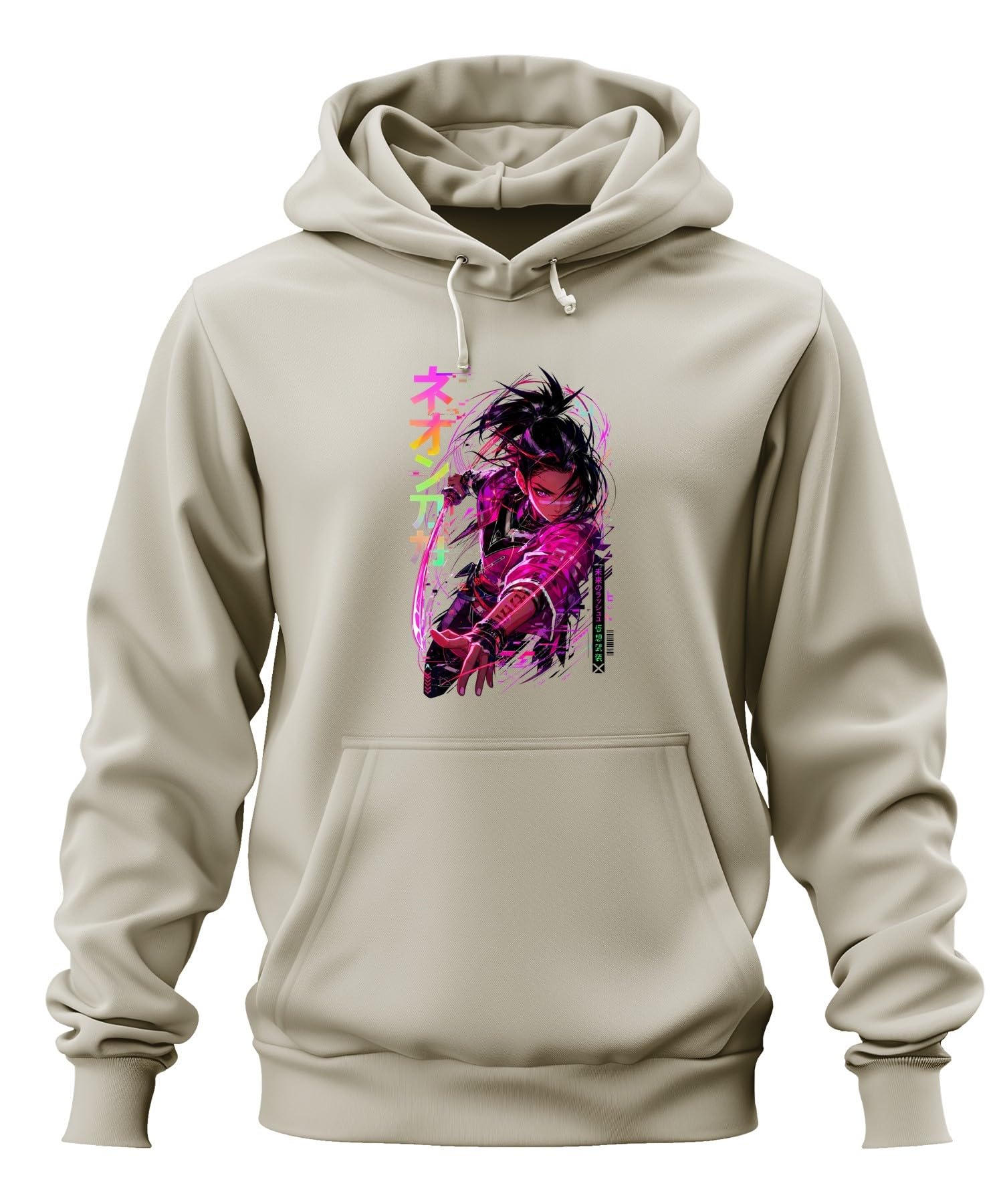 Cyberpunk Samurai Dziewczęca Japonia Y2K bluza z kapturem, naturalna, XXL | Manga Katana Miecz Techwear Vaporwave Otaku Streetwear Prezent Japońska Sztuka Estetyczna Wojownik