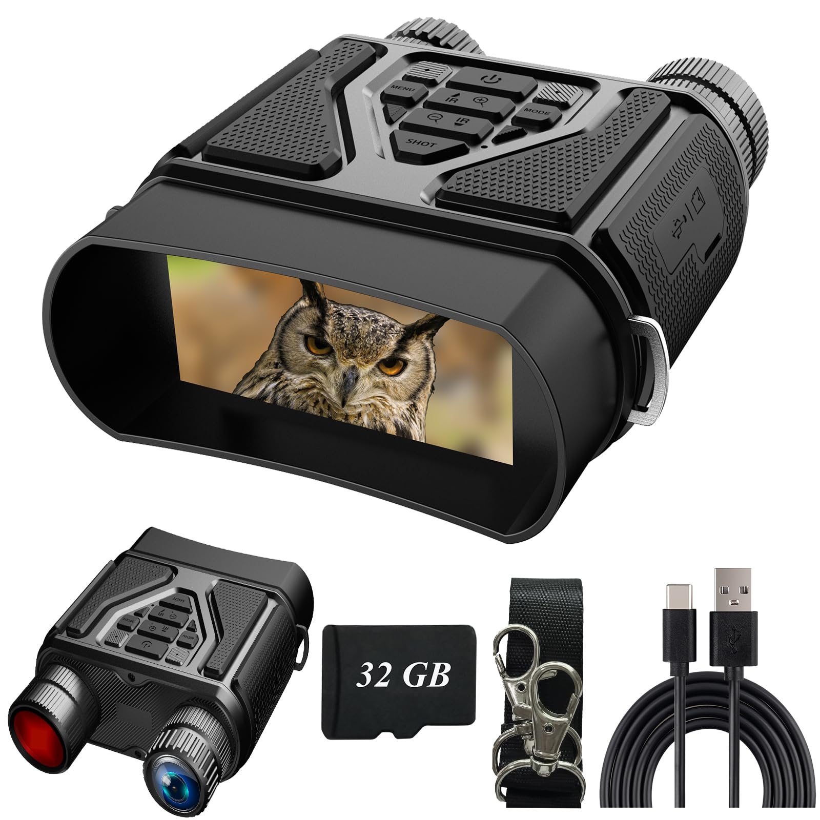 Jumelles Vision Nocturne Carte Mémoire 32GB Incluse, Portée 300m par Vision Infrarouge, Zoom Numérique 8X et Batterie Rechargeable 4000mAh – Idéales pour la Chasse, le Camping et l'Exploration