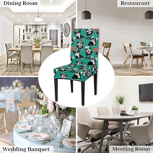 Miniatura 6 de Juego de 2 fundas protectoras para sillas de comedor de bulldog francés, extraíbles y lavables, fundas protectoras para sillas de comedor con diseño