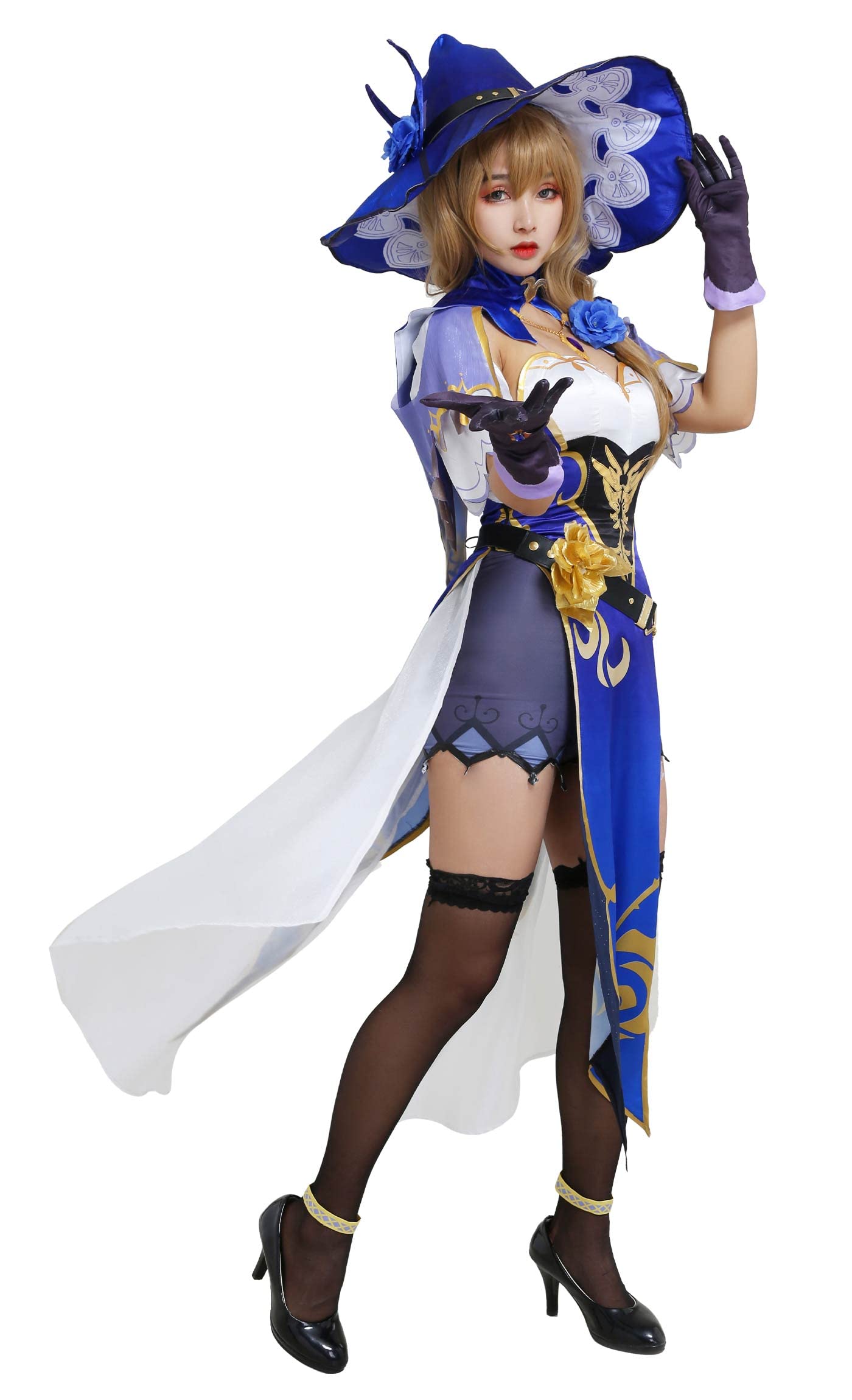 Cosplay.fm Women’s Anime Cosplay Costume Full Set with Witch Hat and Stockings for Game Cosplay