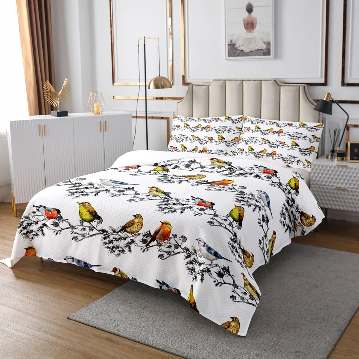 spefrowx Rustic Birds Quilt Set Twin Size,Farmhouse