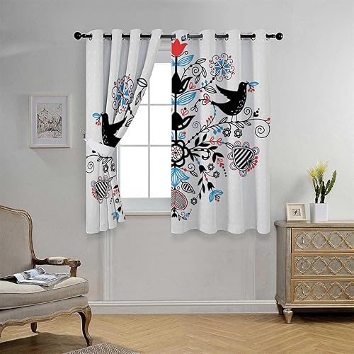 Miniatura 2 de Cortinas para Sala Elegantes Modernas Retro Gris Floral Ojal Corta Puerta Corredera de Vidrio Bloqueador Solar, Hoja opaca 55 pulgadas de ancho por