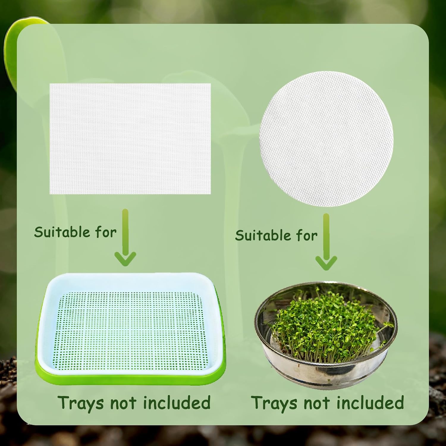 8 Pcs Silicone Seed Sprouting Mats, Seed Sprouting Mesh, Hydroponic Growing Mats for Microgreens Growing Kit (2 Size)
