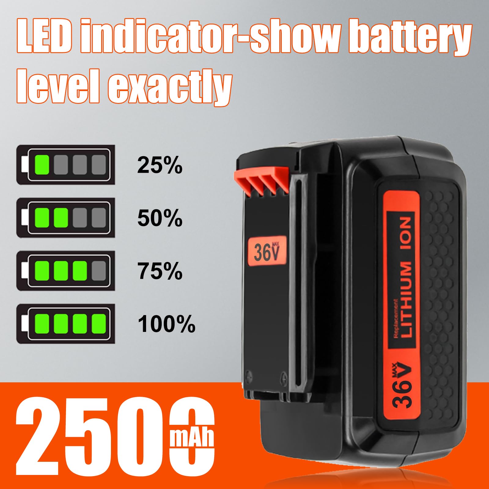 Batería de Recambio para Black Decker 36V 2,5 Ah LBX2040 BL20362 LBX36