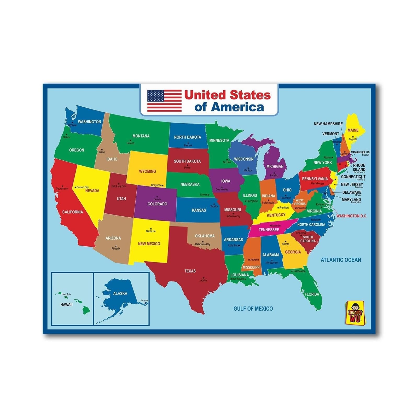 MQXFCZUX Teacher's United States Map, Double-Sided Laminated Classroom Poster, Write-On Wipe-Off Geography Tool for Elementary School, Homeschool, Teaching Aid Framed,16x24inch(40x60cm)