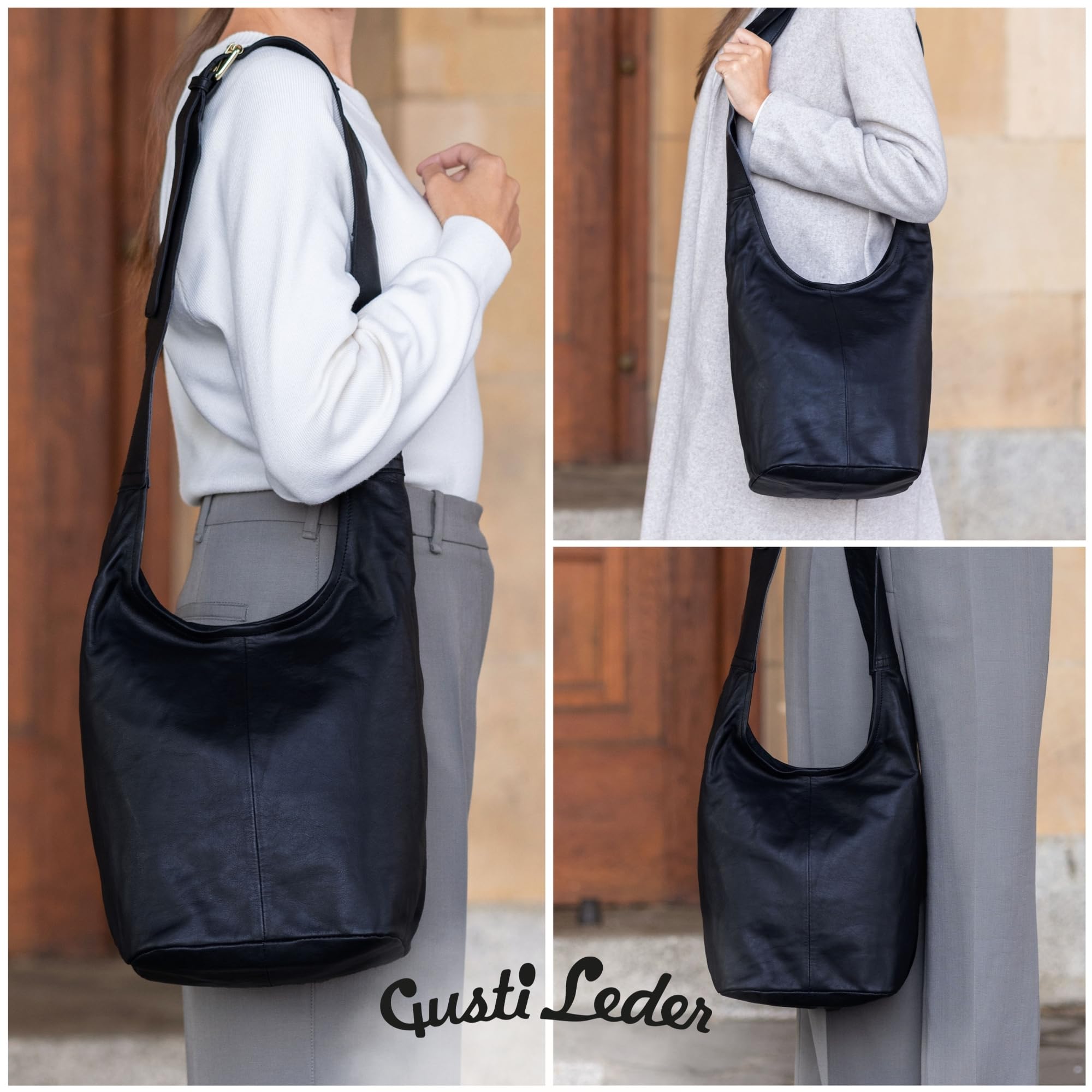 Gusti Leder Umhängetasche Damen Josephine – Shopper Tasche Damen Groß Echtleder Handtasche Braun – Leder Shopper Mittelgroß Handgefertigt