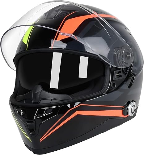 Casco de motocicleta Bluetooth FreedConn BM12 DOT con Bluetooth, cara completa, casco con visor doble integrado con sistema de intercomunicador par