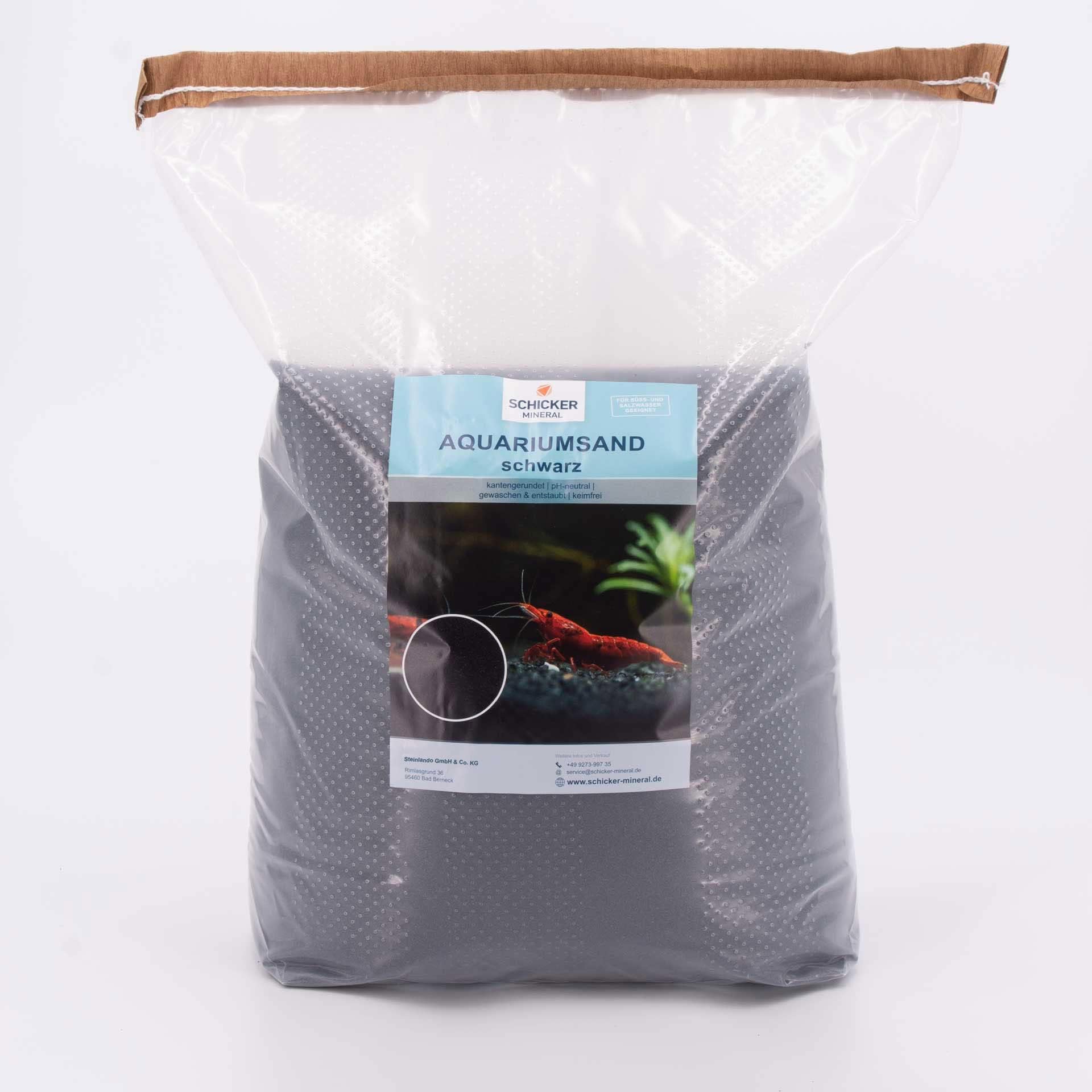Schicker Mineral piasek akwariowy czarny 25 kg, frakcja 0,4–0,8 mm, kwarcowy z powłoką epoksydową, podłoże akwariowe czarne, neutralne pH, do wody słodkiej i morskiej