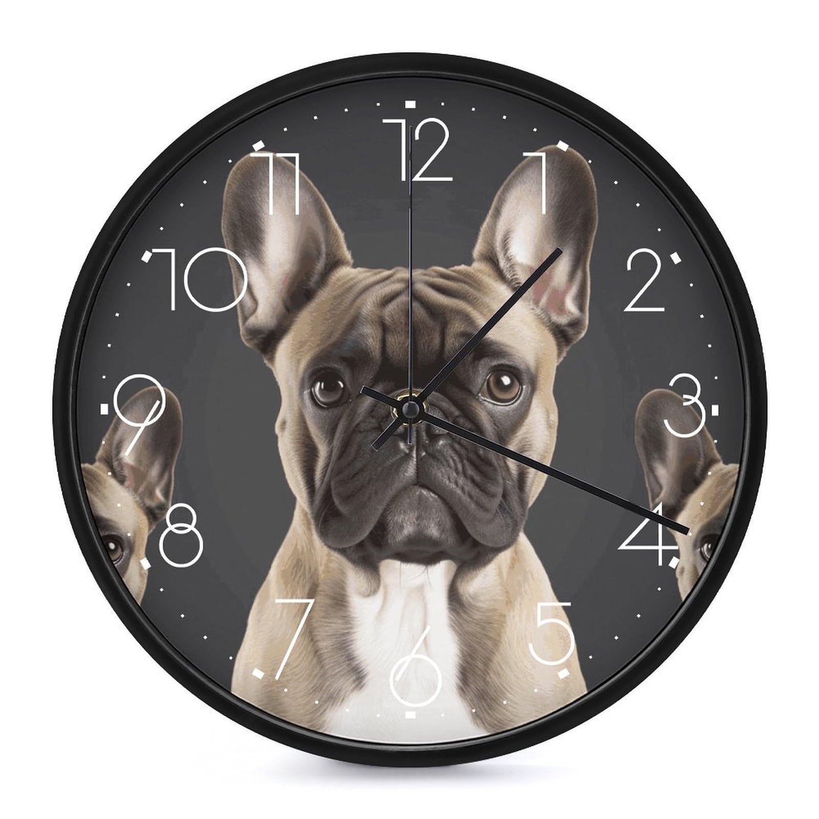 Horloge murale bouledogue français de 25,4 cm avec cadran analogique moderne de salon