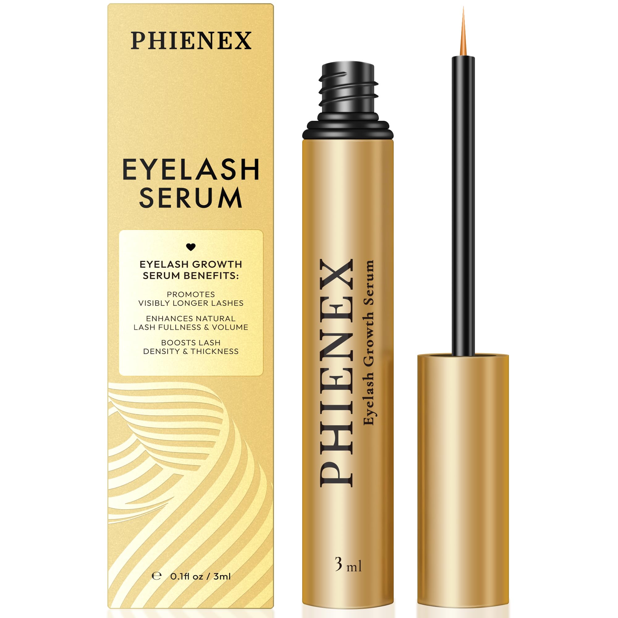 PHIENEX 2026 New Version Serum do rzęs, do szybkiego wzrostu i zagęszczenia, dla dłuższych i pełniejszych rzęs oraz brwi, z Botanicznym Kompleksem Peptydowym US DermaCraft Labs - 3ml (Metalik)
