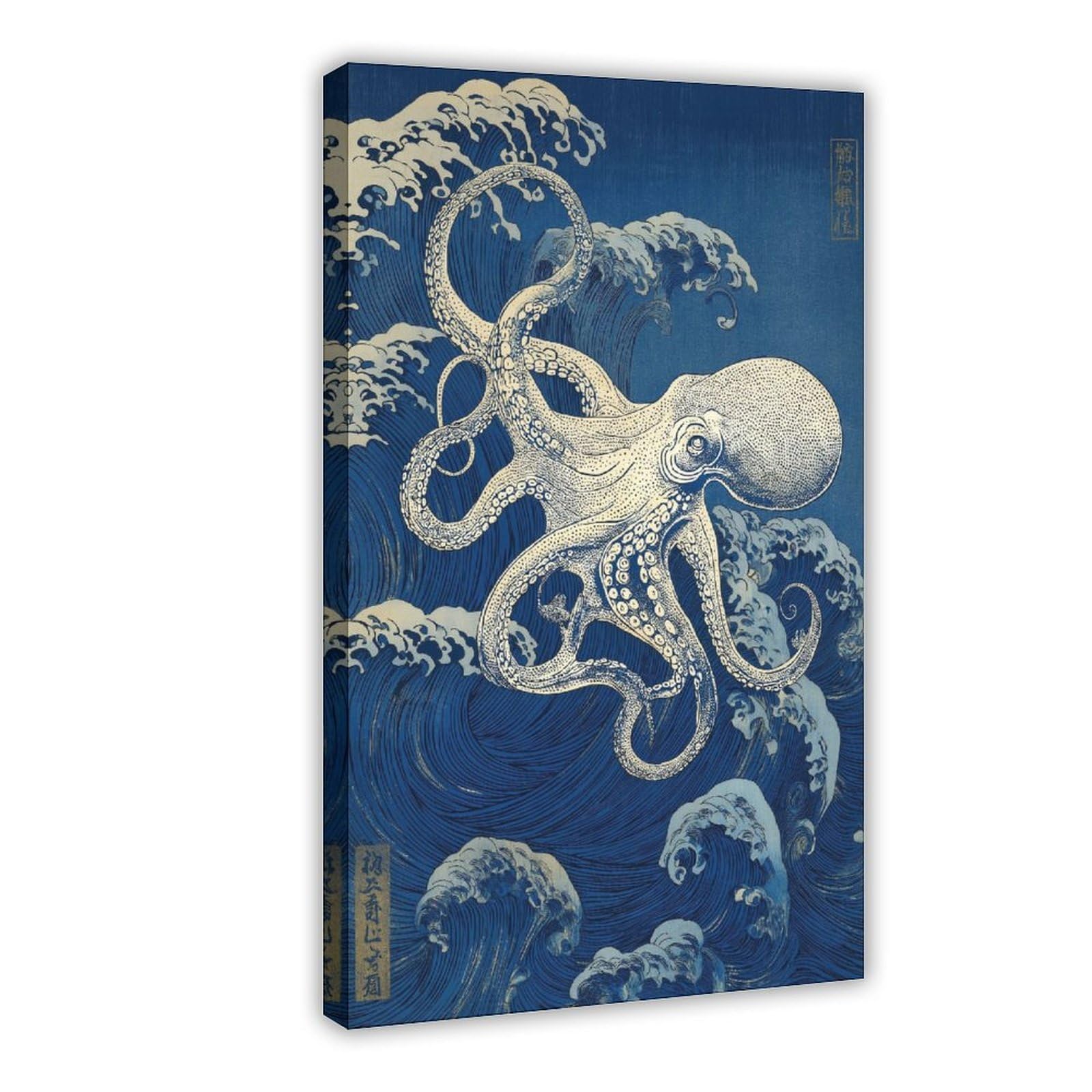 YWTJAX Vintage Octopus Wave Poster Canvas Poster for Living Room Decor Gift