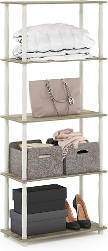 Miniatura 5 de Furinno Turn-N-Tube - Estantería multiusos de 5 niveles, estantería para exhibición, almacenamiento o libros, de tubos clásicos, color roble sonoma