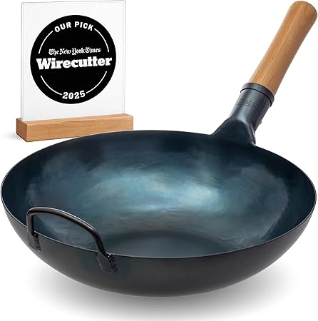 YOSUKATA 13.5” Blue Carbon Steel Wok Pan – Pre-Seasoned Flat