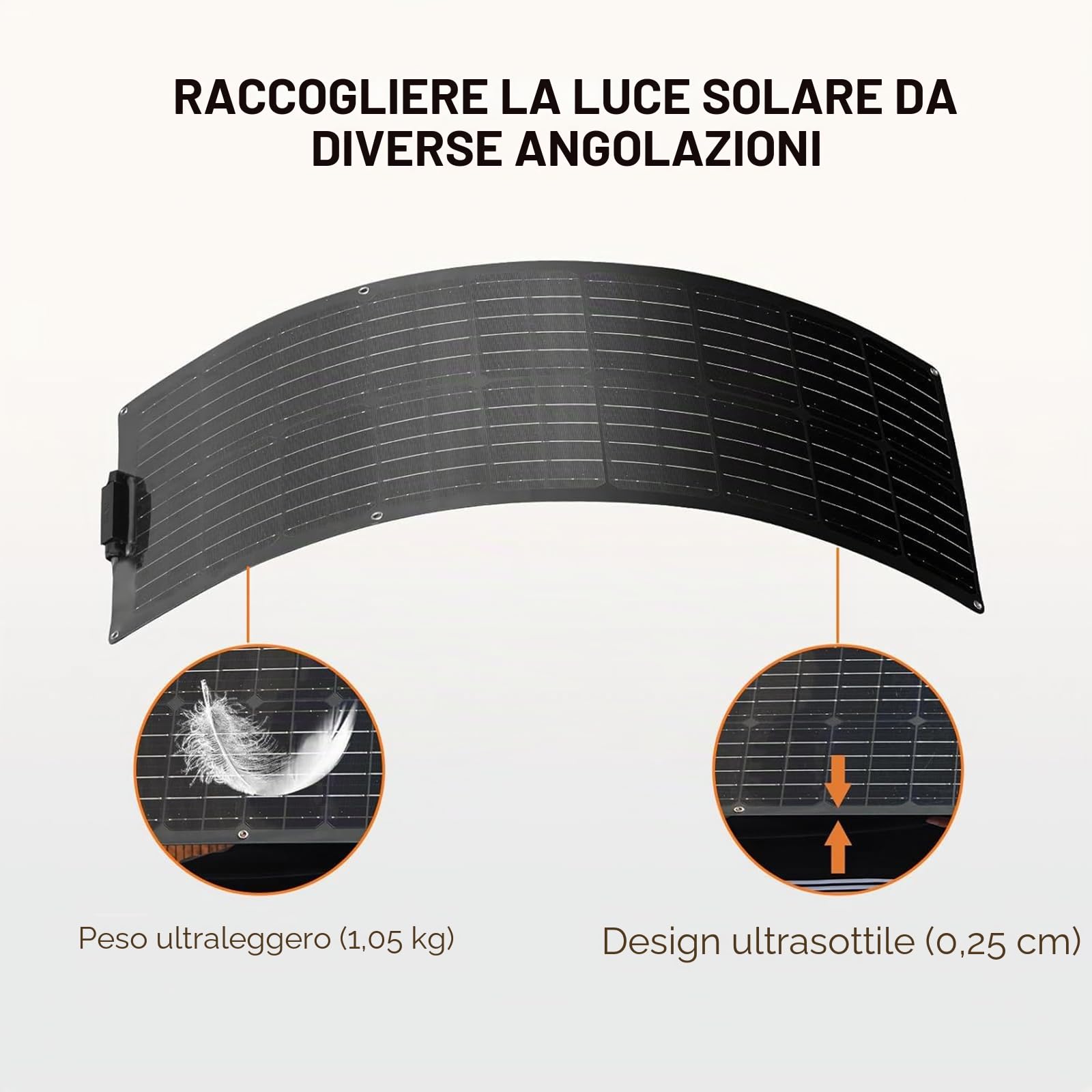 Pannello solare flessibile 50 W, nero, 19,8 V, monocristallino, per batterie 12 V, camper, barca, yacht, impianto tetto piatto, mattoni, balcone, casa