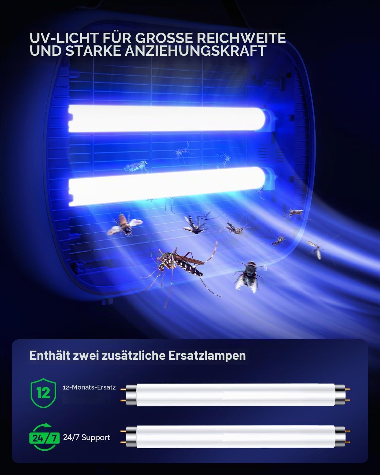 Buzbug Elektrischer Insektenvernichter 5000 q. Ft. Modern und elegant, Insektenvernichter für den Innenbereich, Fliegen- und Mückenkiller für Haus, Küche, Restaurant, Garage, Büro, Lager (weiß)