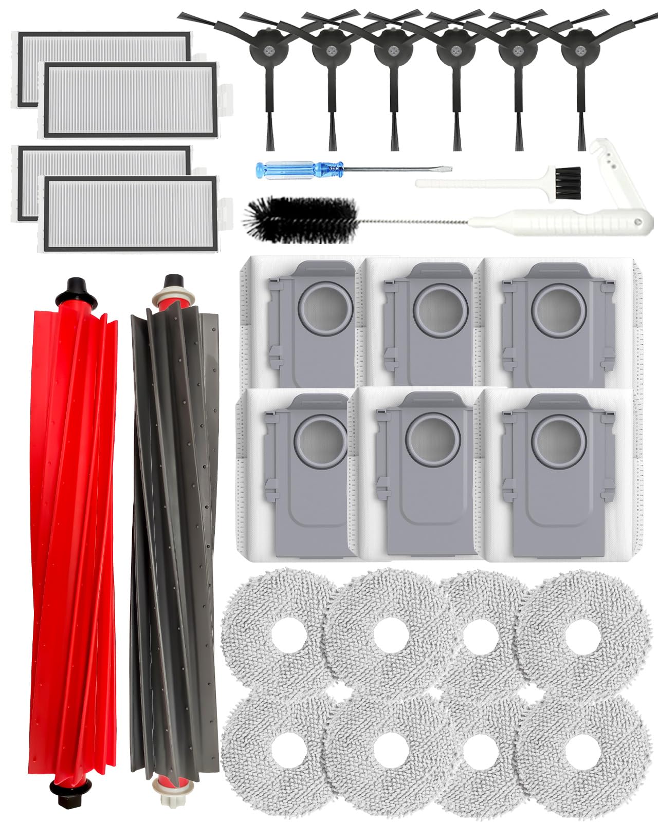 RUKHOOL Qrevo S5V Accessori di Ricambi per Roborock Qrevo Curv S5X / Qrevo Edge S5A / Qrevo Edge S5V / Qrevo S5V Ricambio, 6 Panni, 6 Sacchetti, 2 Spazzola Principale, 4 Filtri