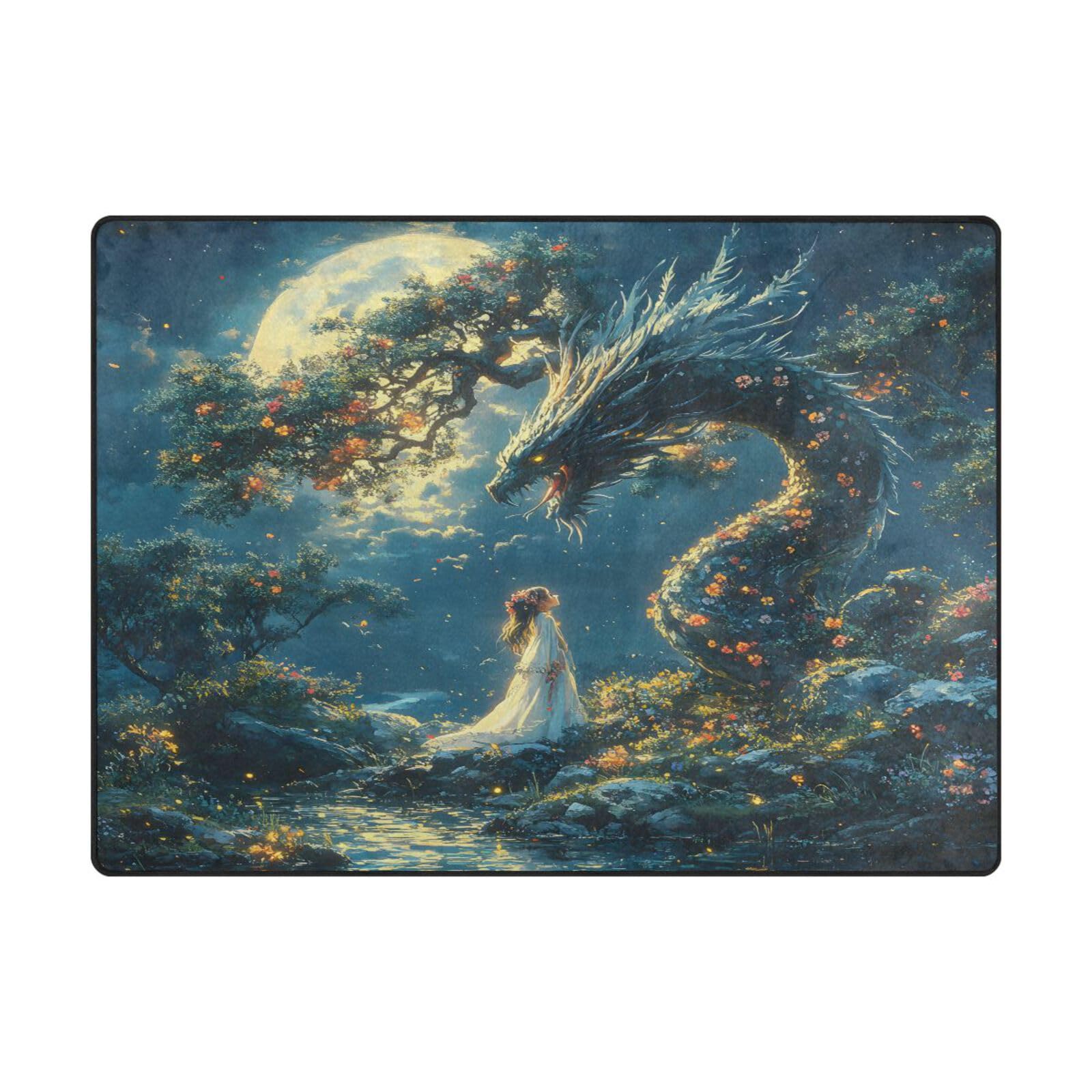 Tapis de sol contemporain 203x147 grand tapis de salon doux motif dragon Mnsruu
