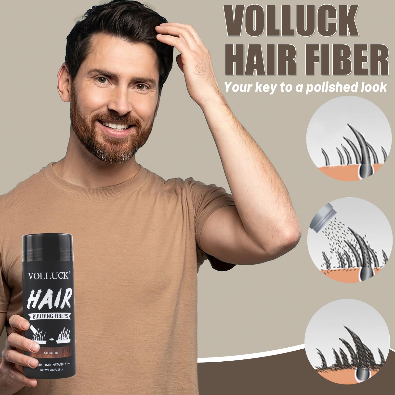 VOLLUCK Hair Fibres 28g, Instant Coverage for Thinning Hair, Adds Natural Thickness & Fullness, Lightweight, Natural Look - Image 4