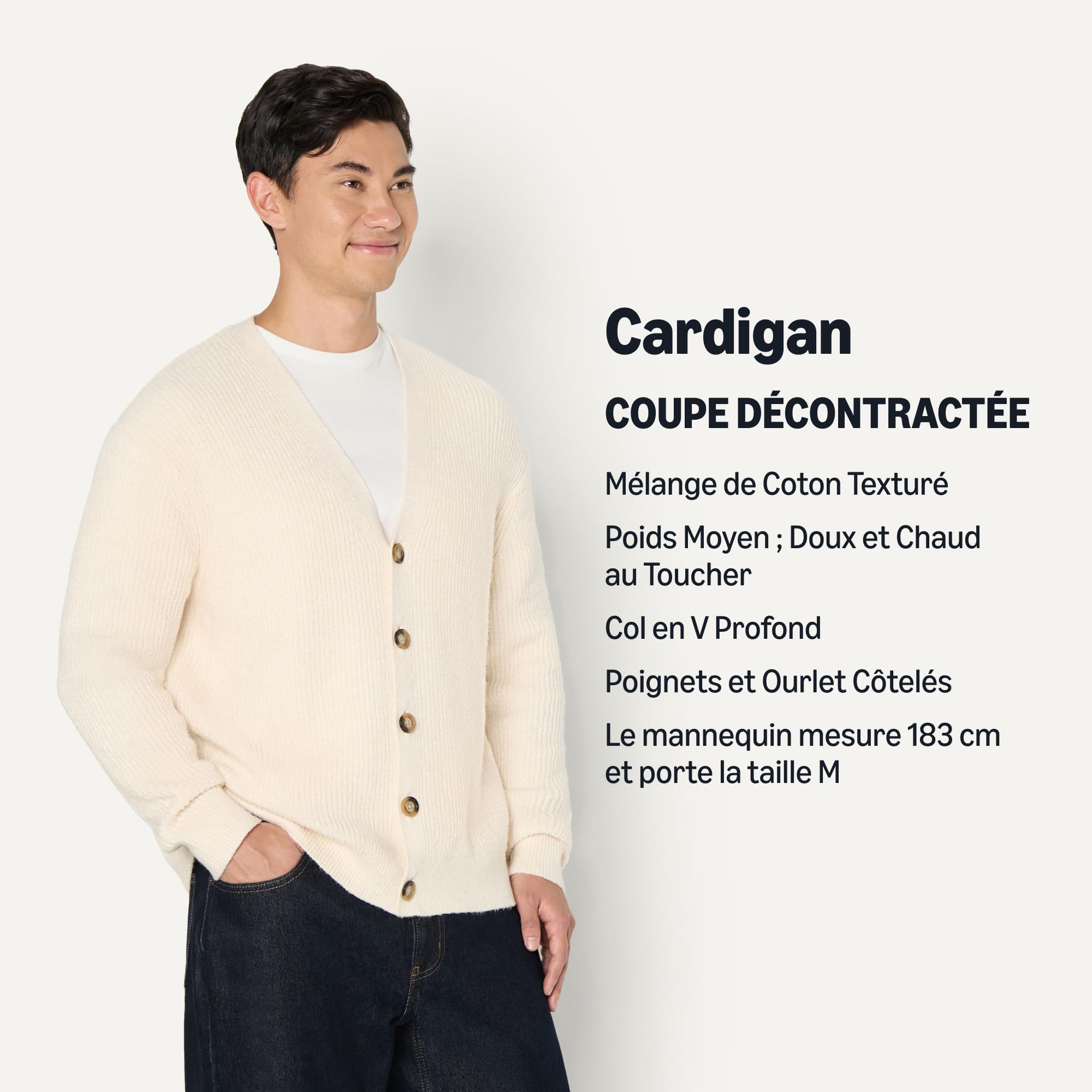 Amazon Essentials Cardigan en Coton Mélangé, Coupe Décontractée Homme
