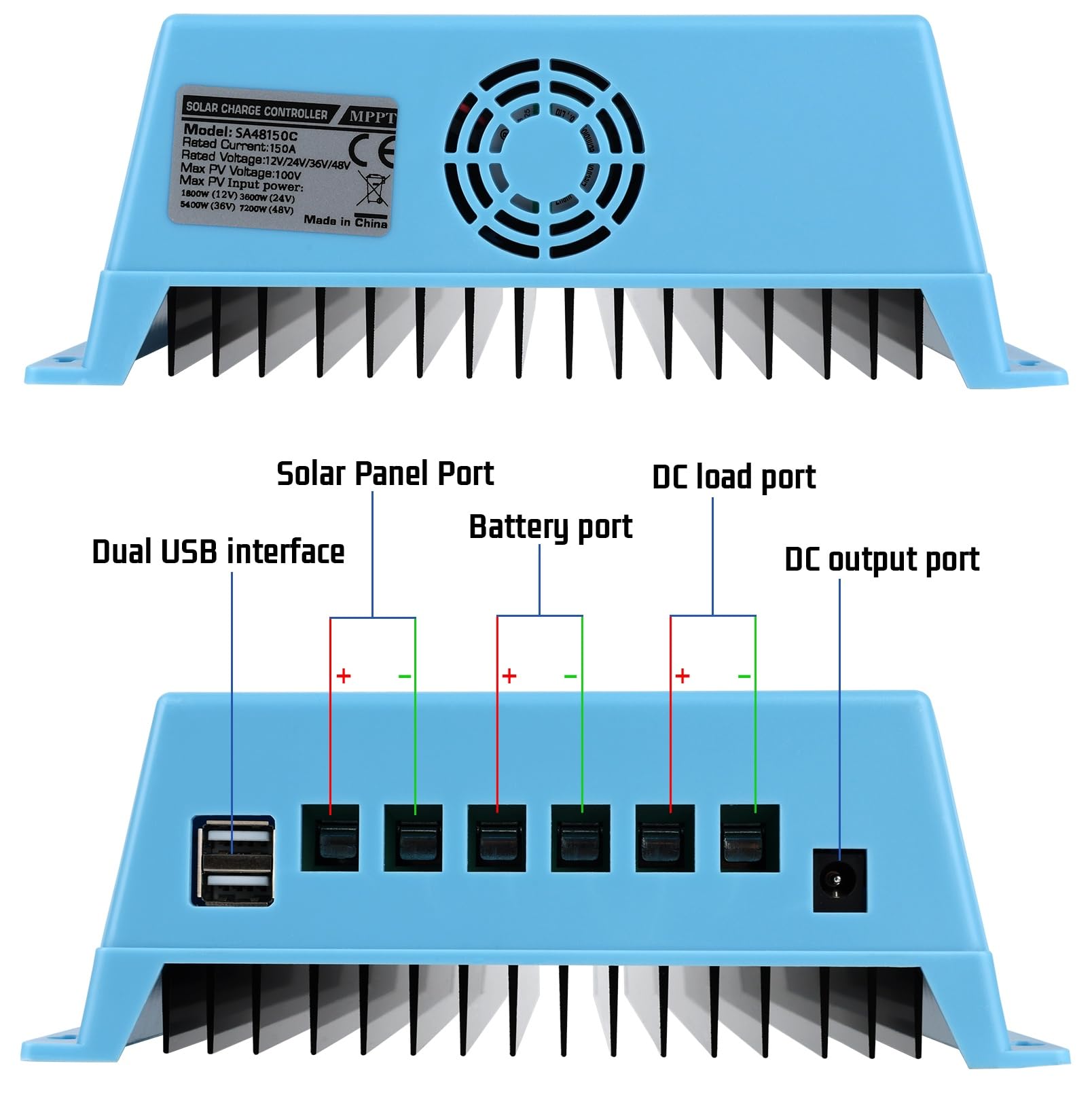 Regolatore di carica 150 A, regolatore di carica solare, 12 V, 24 V, 36 V, 48 V, regolatore di carica solare con display LCD e doppia USB, Max PV 100 V, ingresso per batteria al piombo acido/litio