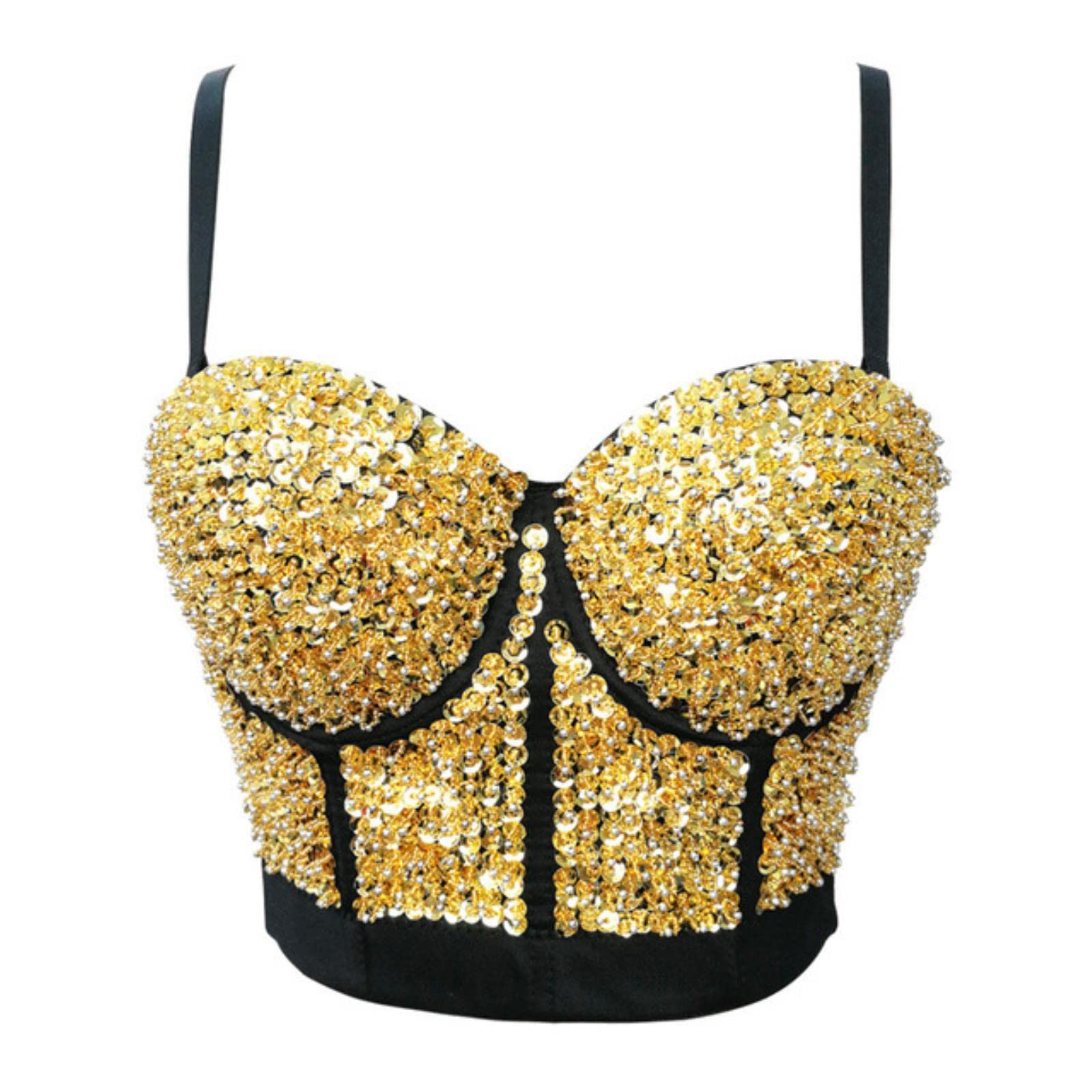 YOND Primavera Verano Tops de Mujer Diamantes de Lentejuelas Fiesta Tank Top Shaper Wedding Bra Ropa de Mujer y2k Chaleco Damas Corsé-12-oro, CN XL-40