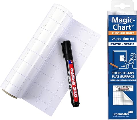Legamaster 7-159000-A4 Magic-Chart Notes Flipchart, Fogli elettrostatici riposizionabili include 25 fogli a...