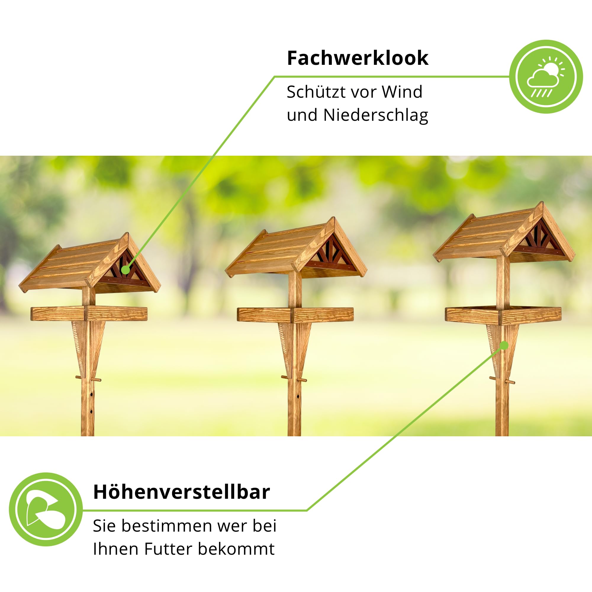 GARTENETAGE Höhenverstellbares Vogelhaus mit Ständer wetterfest/massives Vogelhaus Holz mit Erdspieß/Vogelfutterhaus mit Ständer/Robustes Vogelhäuschen für Ihren Garten