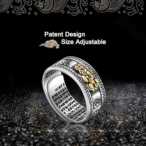 Miniatura 2 de Anillo ajustable de plata 990 Feng Shui PiXiu Mani Mantra Protección Wealth Ring