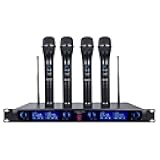 Sound Town 4 Channels Professional UHF Wireless Microphone System with Rack Mountable Metal Receiver and 4 Handheld Mics, for Church, School, Outdoor Wedding, Meeting, Party and Karaoke