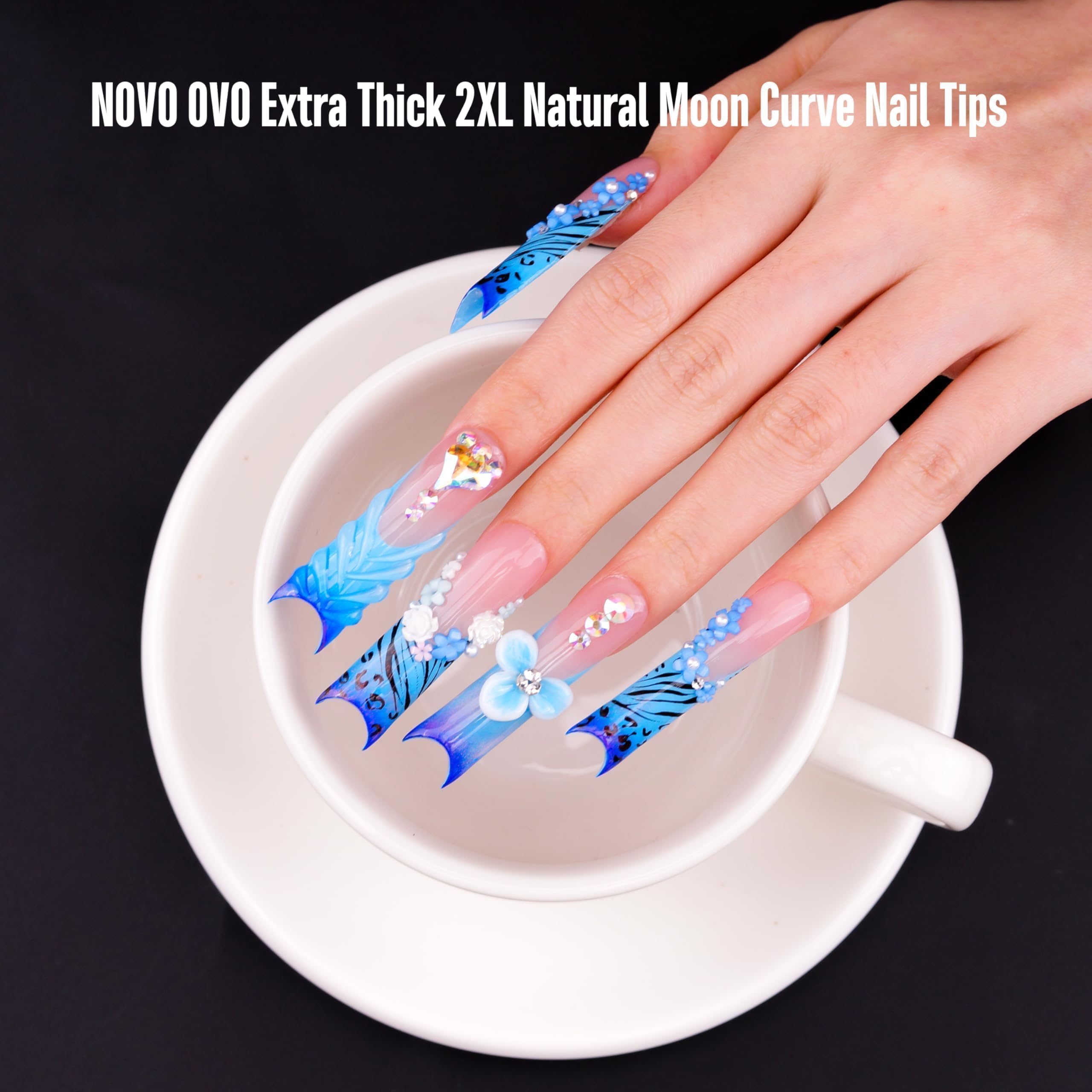NOVO OVO Halloween XXL Square Nail Tips with Sharp Point & Moon Curve, Extra Thick False Nails Press on - Image 2
