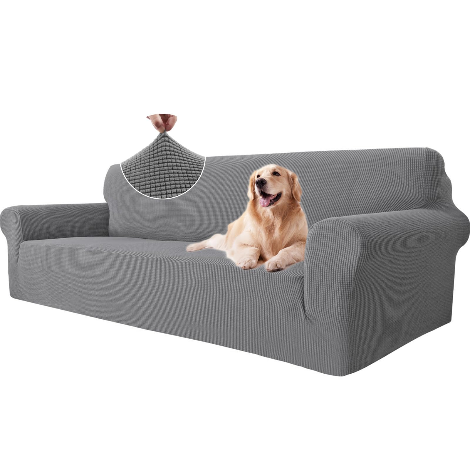 Ystyle Elasticas Sofa Cover, 4 Seater Sofa Cover, Adjustable Sofa Covers with Armrests, Thick Sofa Cover, Anti Cats, Dogs and Pets, Modern Sofa Cover, Stain Resistant, Washable, Light Grey Global Recycled Standard Global Recycled Standard Global Recycled Standard