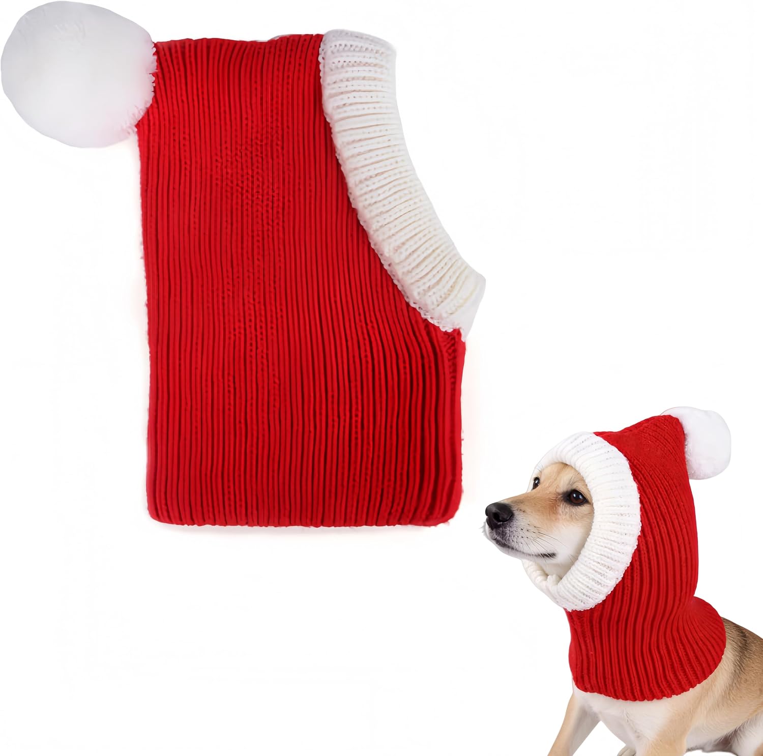 Pet Knit Hat & Neck Gaiter - Warm Winter Dog Cat Hat, Pets Beanie, Soft Knitted Pet Neckwear for Small Medium Large Dogs&Cats (Red, Large)