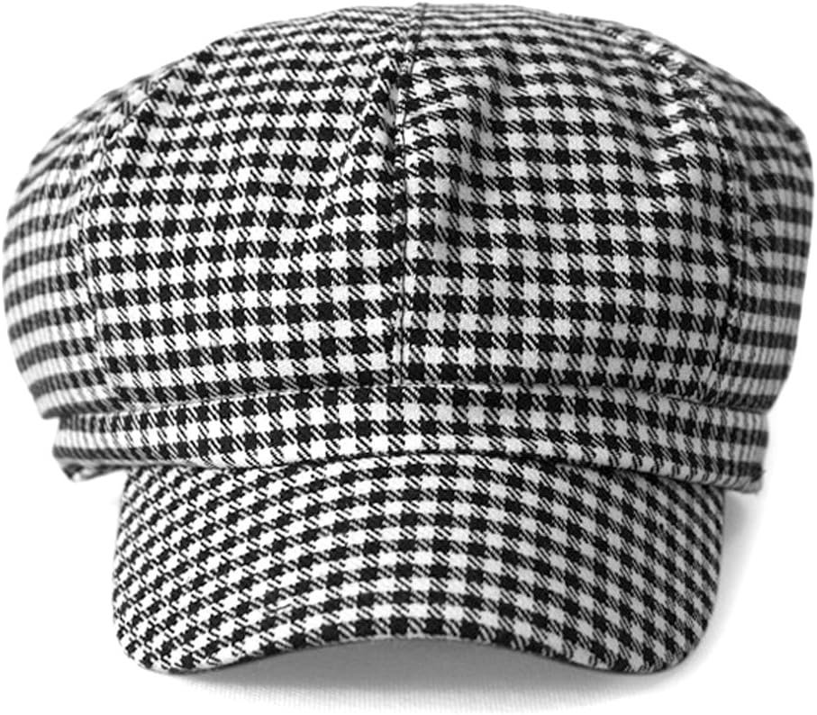 Locomo Women Newsboy Cap Check Houndstooth Tartan Plaid Pattern