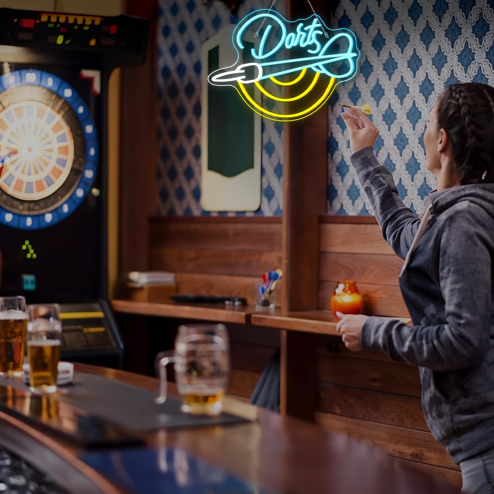 Horseneon Dart Neonowy szyld, Darts Bar Led szyld, Dartowa tarcza reklamowa na ścianę, neonowe szyłd LED do gry, neonowy szyłd do gier do gry w pokoju, pubu, domu, baru, klubu, kryjówki dla mężczyzn