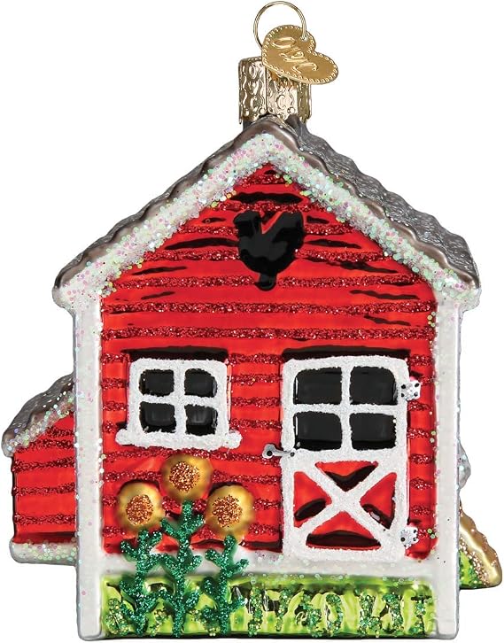 Old World Christmas Chicken Coop Glass Blown Ornament for Christmas Tree, Handcrafted Holiday Decoration, Farm Collection