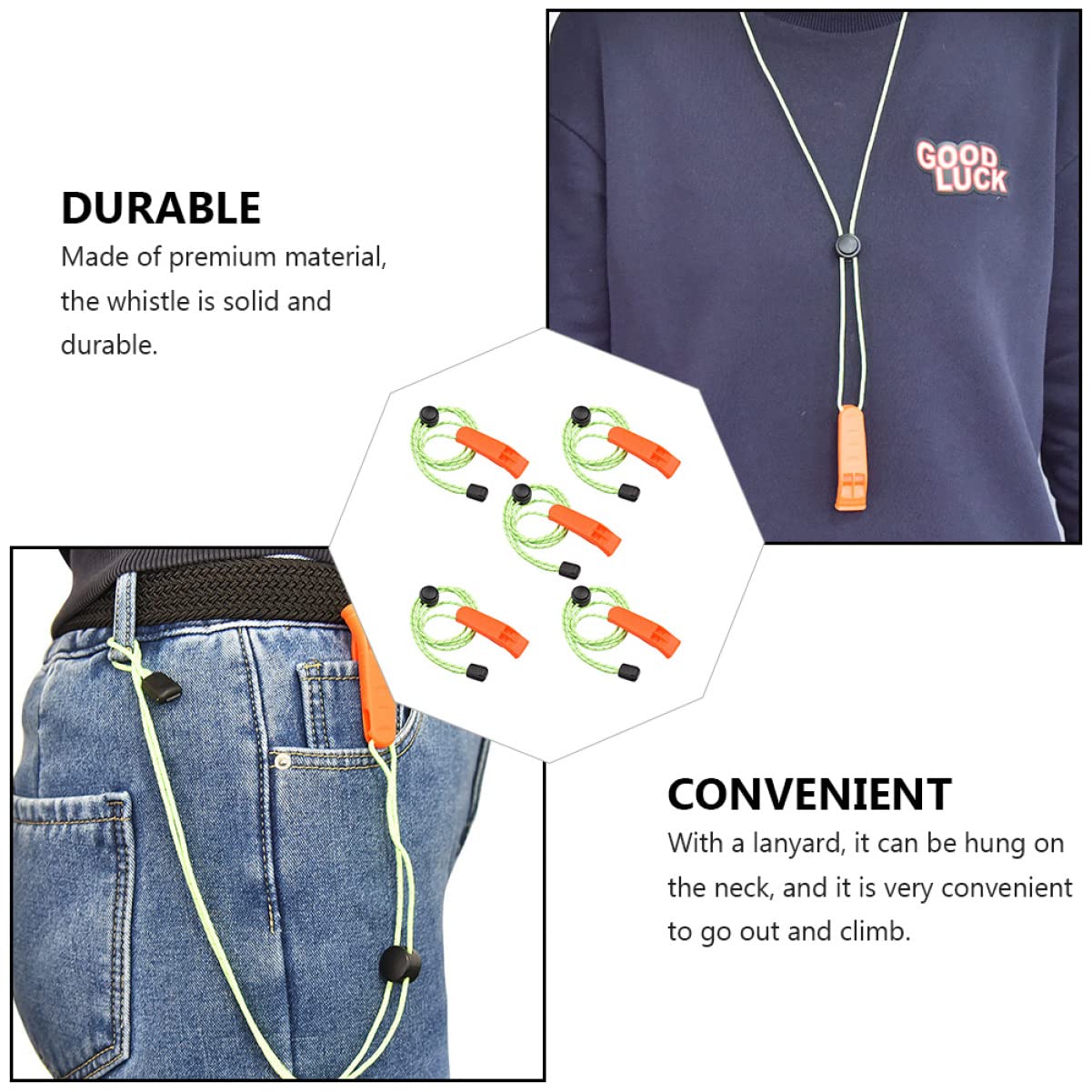 LIOOBO 2sets Emergency Camping Survival Portable Plastic Whistle Lanyard Outdoor Accessories Dual-Frequency Loud Whistles for Adventure 5pcs*2