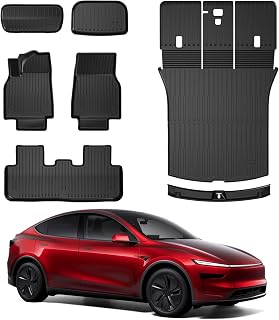 2025 2026 Tesla Model Y Juniper Floor Mats Full Set – TPE All-Weather Floor Liners & Front/Rear Trunk Cargo Mats – Full Cover Rear Trunk Mats – Accessories for The New Tesla Model Y Juniper Set of 7