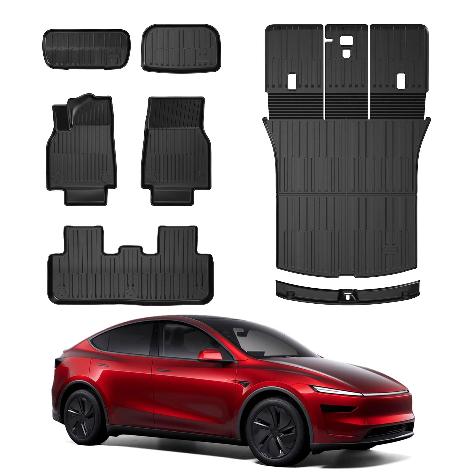 Photo 1 of 2025 2026 Tesla Model Y Juniper Floor Mats Full Set – TPE All-Weather Floor Liners & Front/Rear Trunk Cargo Mats – Full Cover Rear Trunk Mats – Accessories for The New Tesla Model Y Juniper Set of 7