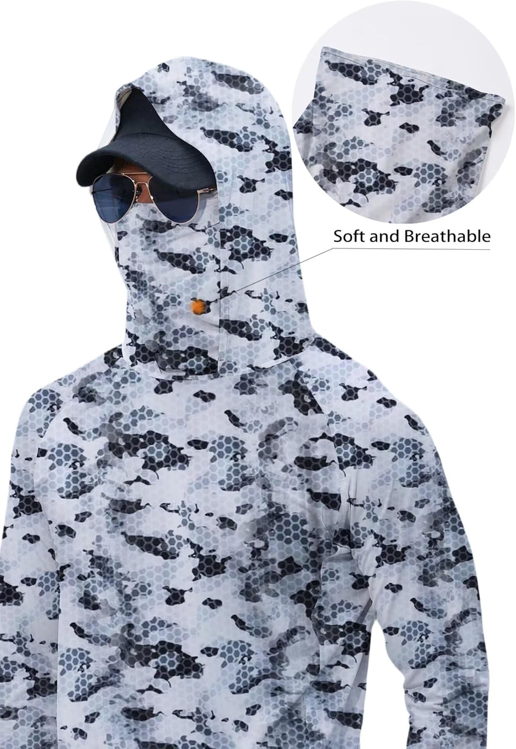 SANGTREE Men's UPF 50+ Sun Protection Hoodie Shirt Long Sleeve UV SPF Fishing Lightweight Shirts with Mask Rash Guard