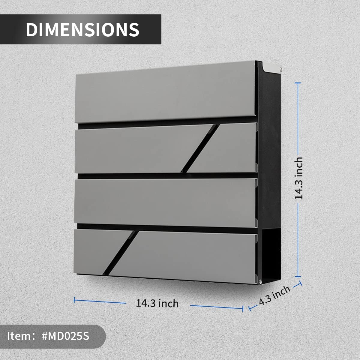 Mailbox Wall Mount,Large Capacity Locking Mailbox for Outside,Galvanized Steel Cover and Rust-Proof Metal Post Box with Newspaper Holder,14.6"x14.6"x4.3" Silver,MD025S