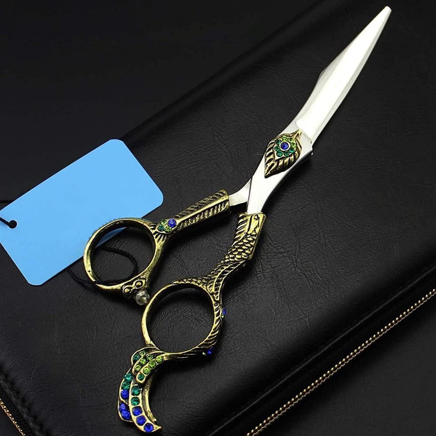 Hair Cutting Scissors, Professional Hairdressing Scissors 6 inch hairdressing scissors set Peacock feather decorative handle Barber scissors BY KKZY (Color : 1set)