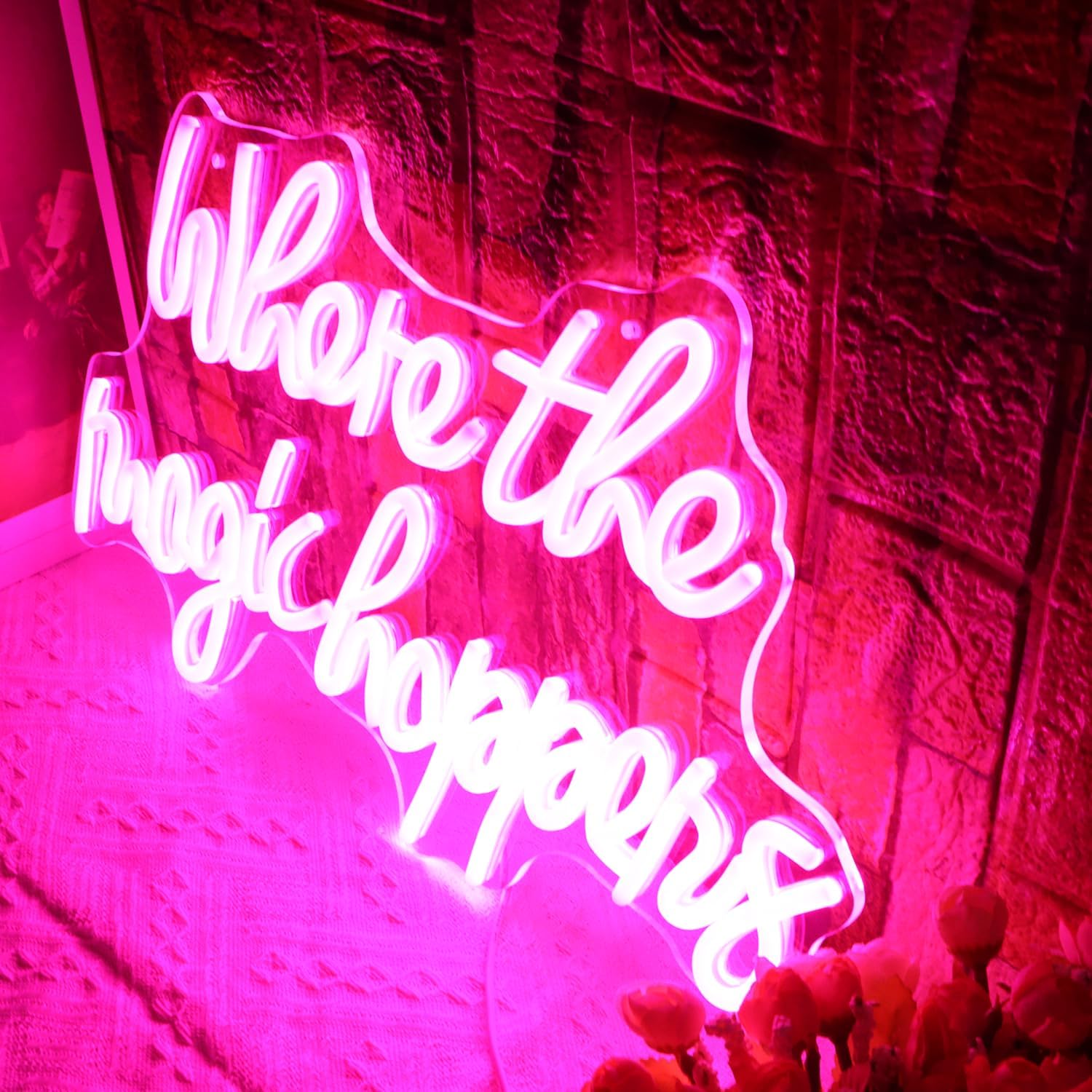 Where The Magic Happens Neon Sign for Wall Decor USB Powered Dimmable Pink Word Letter Led Light Up Signs for Bedroom Men Cave Home Bar Salon Wedding Party Decor Birthday Xmas Gifts for Kids - Image 4