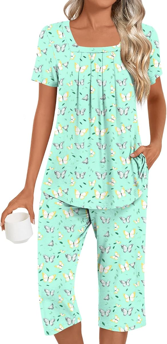 LONGYUAN Women's Pajamas Sets 2026 Summer Short Sleeve Soft 2 Piece Lounge Sleepwear Pjs M-3XL