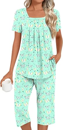 LONGYUAN Womens Pajamas Sets 2026 Summer Short Sleeve Soft 2 Piece Lounge Sleepwear Pjs M-3XL