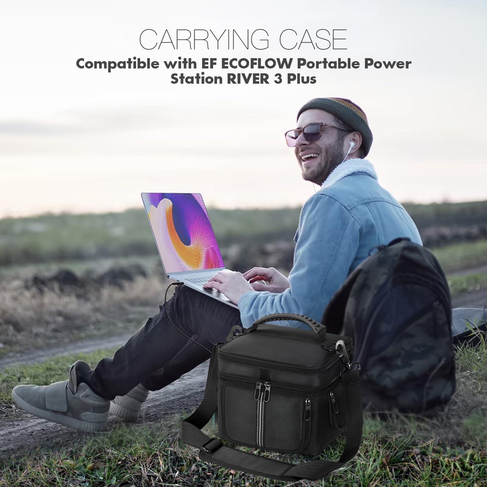Funda de Transporte para Central eléctrica Compatible con ECOFLOW River 3 Plus, Bolsa de Almacenamiento de Viaje para generador, Cable de Carga y Accesorios, con Acceso rápido y Ventanas con