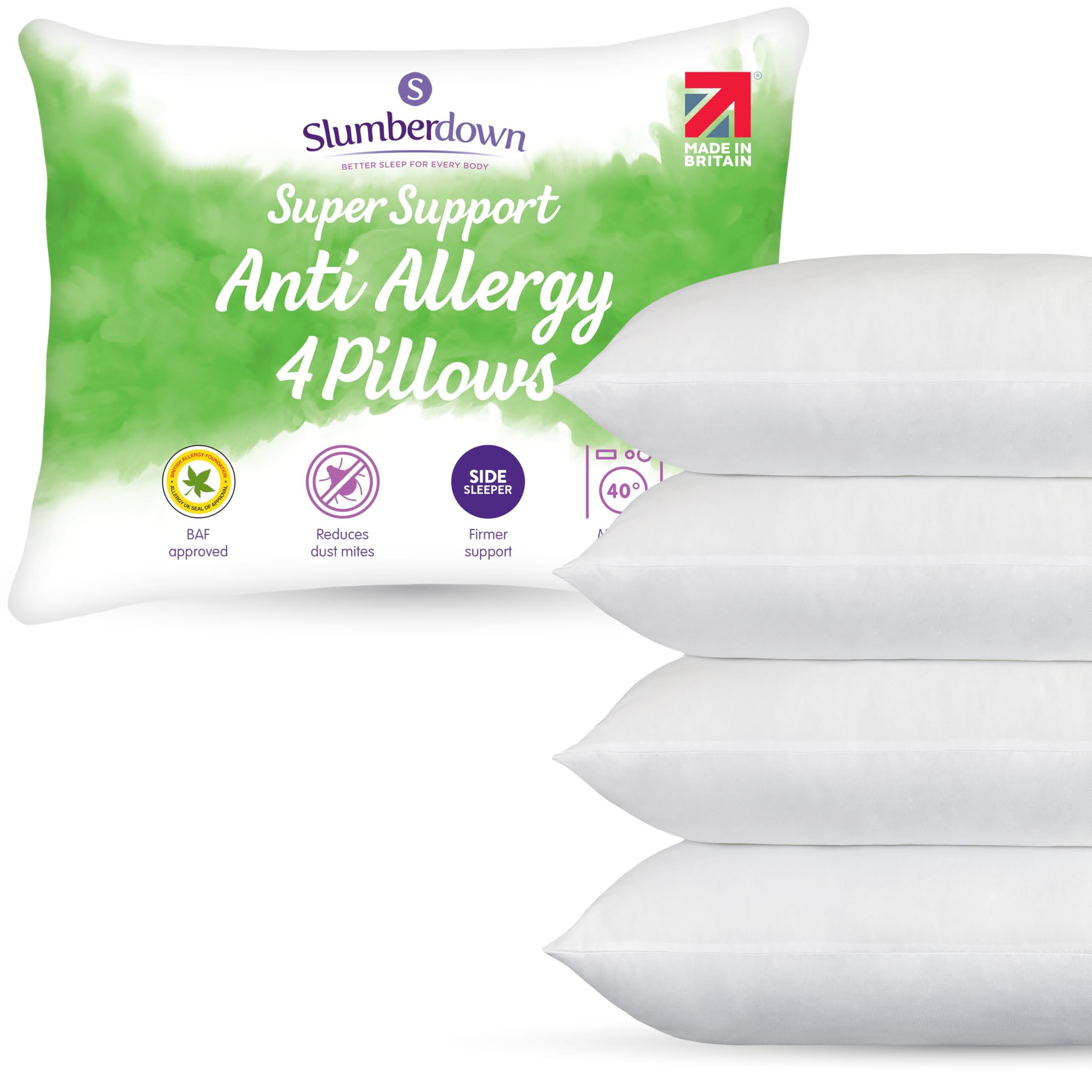 Slumberdown Anti Allergy Super Support Pillows White Size 4 Pack